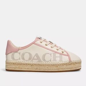 Coach Cate Leather Espadrille Platform Sneaker Chalk/Pink